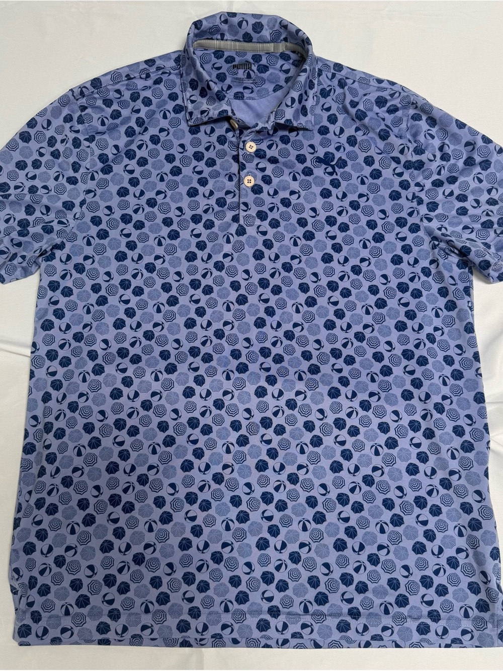 Kids Puma Light Blue and Navy Golf Print Polo - L